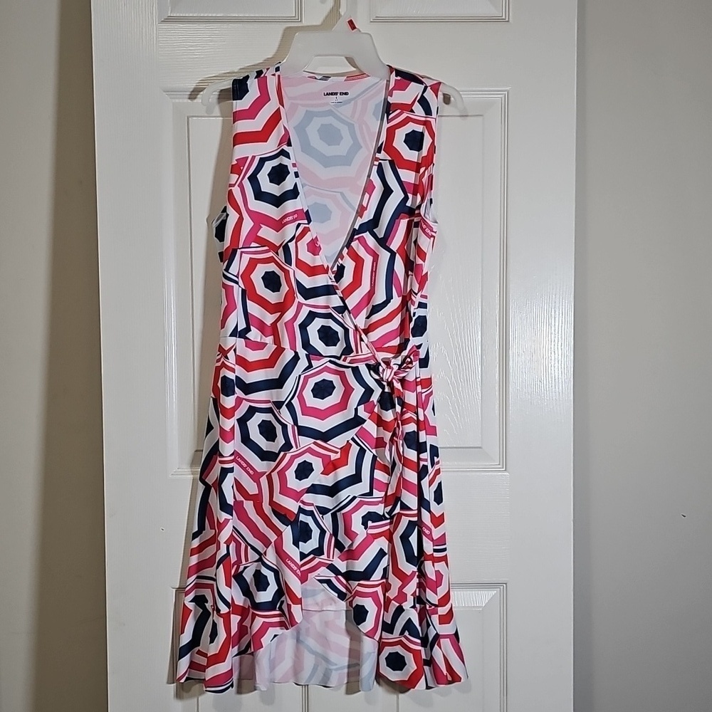 Land’s End Ruffle Hem Swim Cover Up Umbrella Wrap Dress Size S Adjustable Waist - Picture 2 of 10